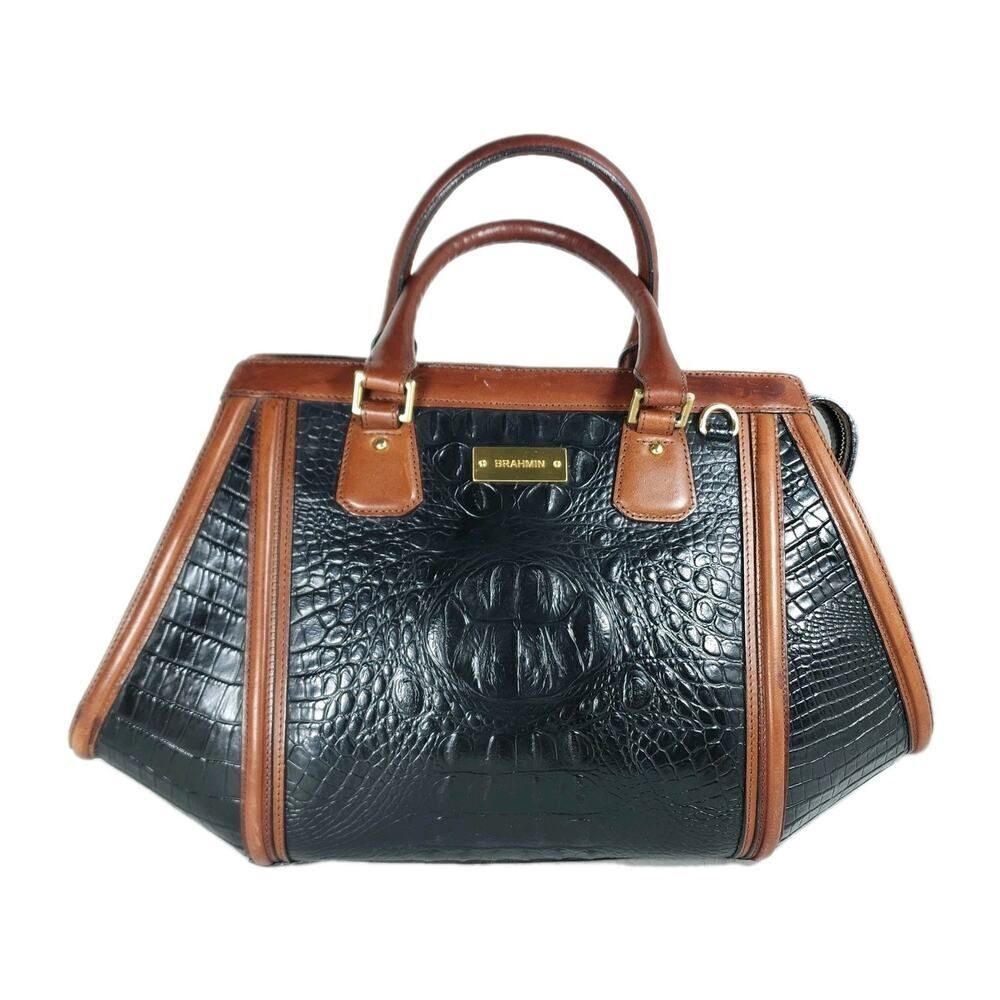 Brahmin Arden Tortoise Melbourne Leather Black Brown Satchel Handbag Bag